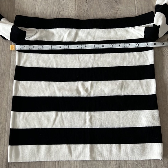 English factory lace ruffle sleeve striped off the shoulder top - Picture 8 of 13